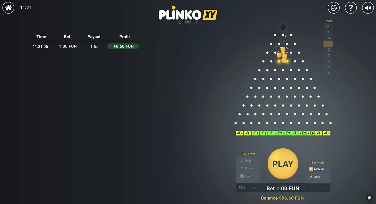 Функціонал гри Plinko